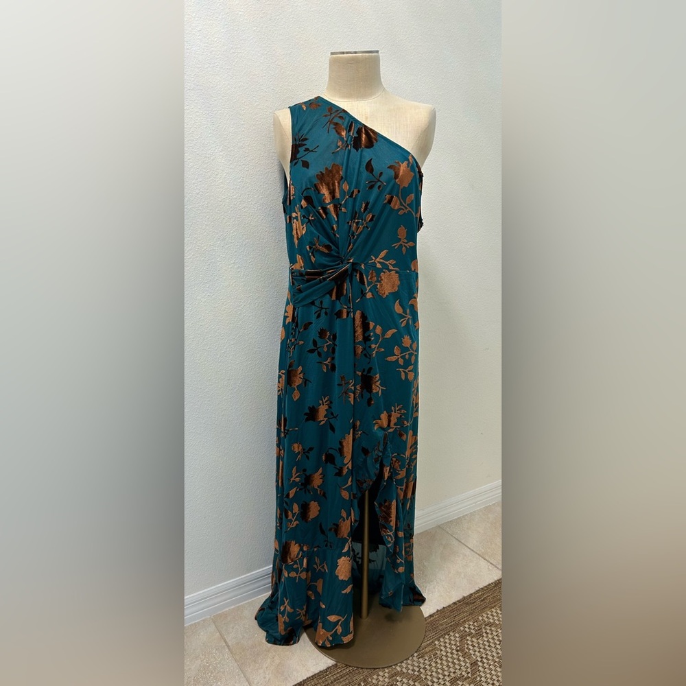 Women’s One Shoulder Velvet Floral Twisted Knot Maxi Dress Slit 3X/Fits Like 2X